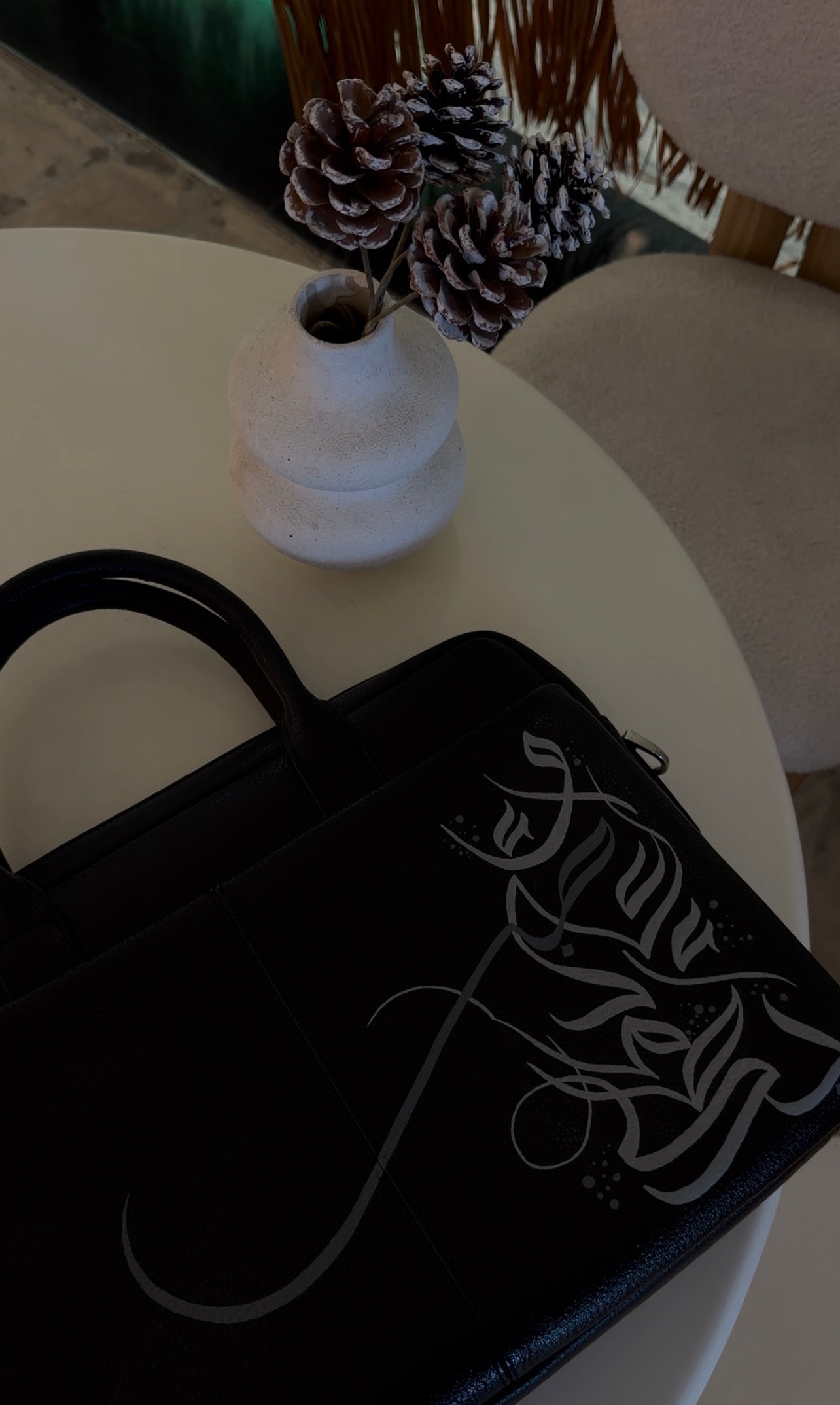 REZIRE Signature Arabic Calligraphy Laptop Bag – Black Leather