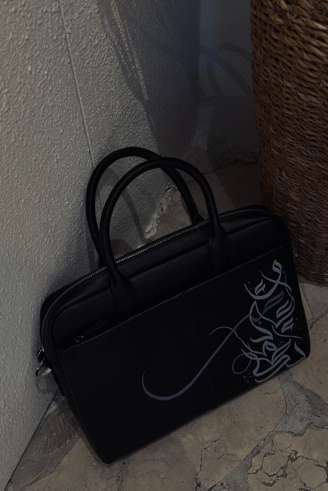 REZIRE Signature Arabic Calligraphy Laptop Bag – Black Leather